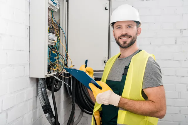Smiling handsome electrician holding clipboard nea 2024 11 18 03 53 17 utc 640w