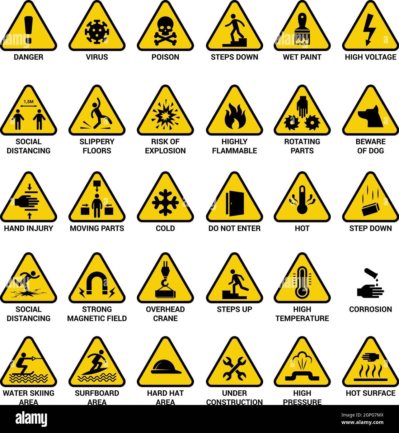 Triangle warning sign danger symbols safety emergency electrical hazard vector collection 2GPG7MX
